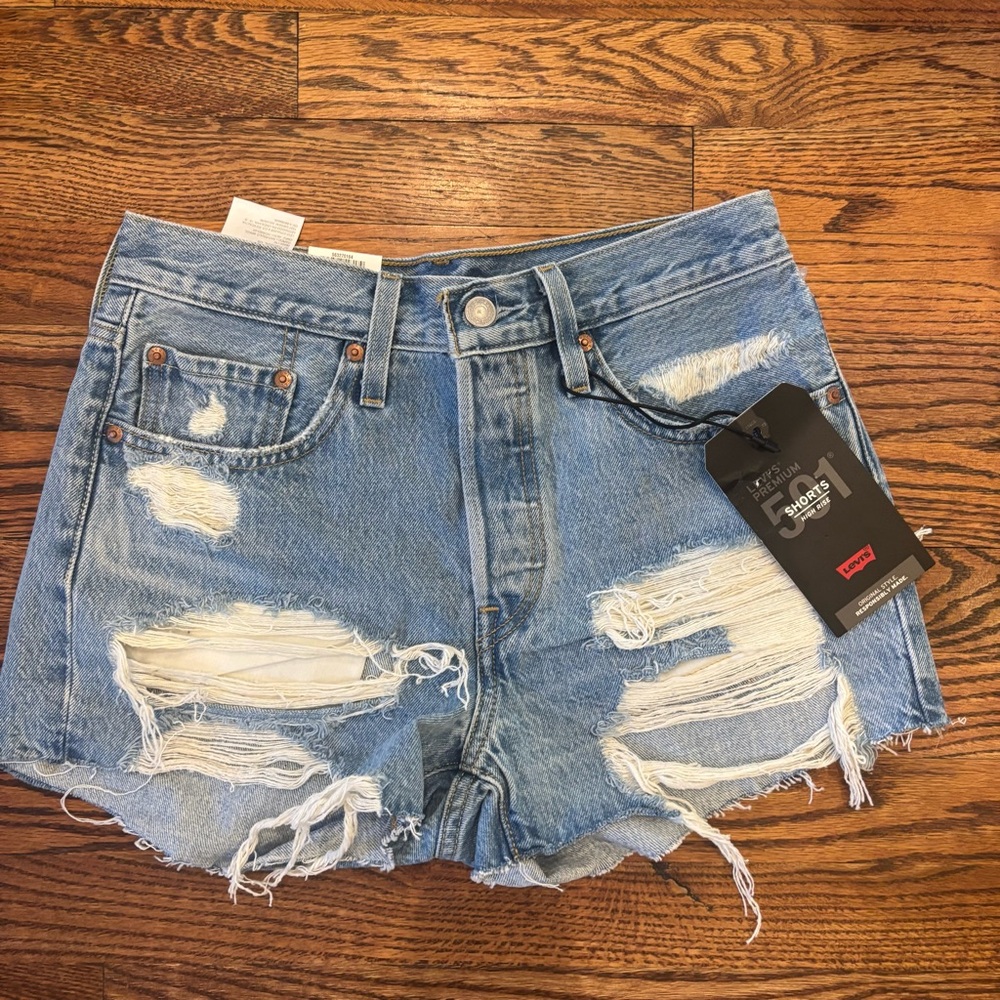 Levi's Blue Distressed Jean Shorts Vintage Style